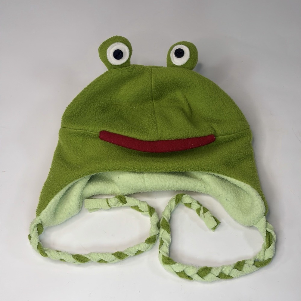 Frog Winter Hat Warm Green Kermit? With Eyes And Tassels Knit